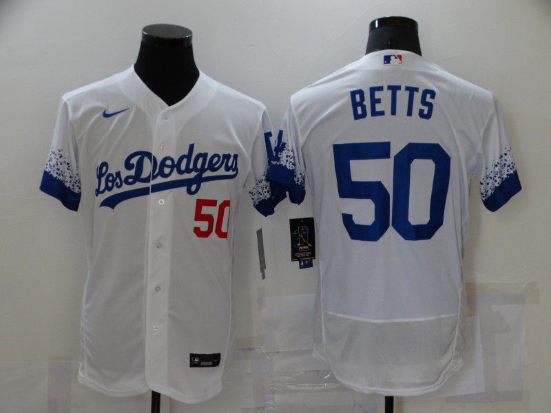 Men Los Angeles Dodgers 50 Betts White City Edition Elite Nike 2021 MLB Jersey